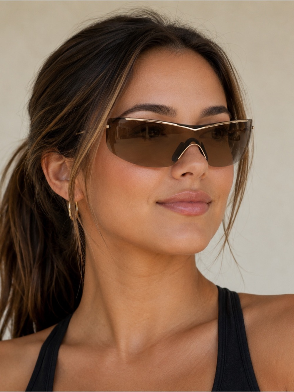 Maui Jim Polarized Rimless Shield Sunglasses with Brown/Bronze Lens